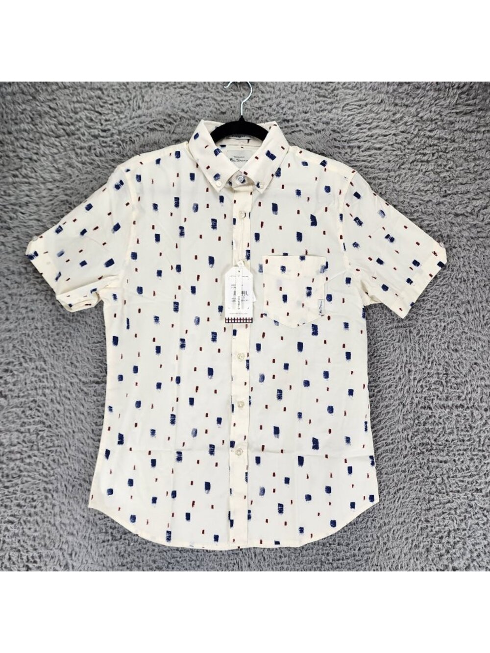 Ben Sherman Shirt Mens Small Turtledove Cream Short Sleeve Button Up *NWT*